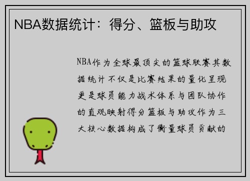 NBA数据统计：得分、篮板与助攻